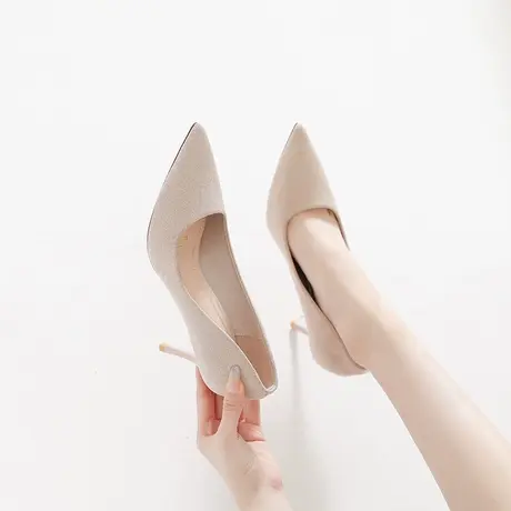 2023春季新款性感法式少女尖头单鞋气质百搭浅口职业高跟鞋女细跟图片