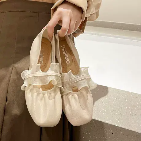 平底单鞋女2023年新款仙女温柔夏季晚晚风配裙浅口软底奶奶豆豆鞋商品大图