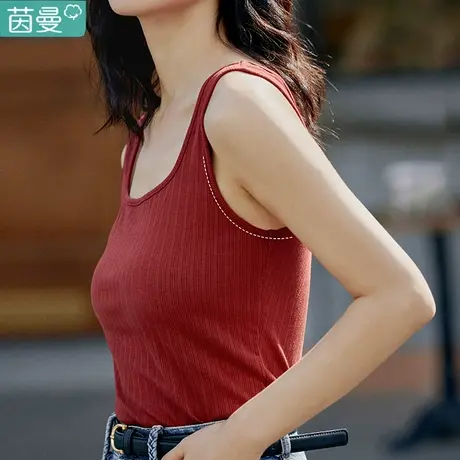茵曼方领小吊带无袖背心女士2024年夏季新款显瘦修身打底衫外穿图片