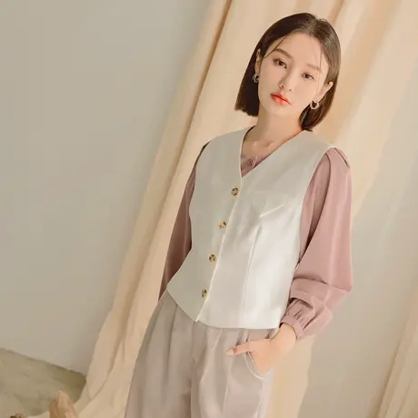 桔熊夏季通勤外穿无袖小外套V领收腰修身西装背心女装大码AB17364图片
