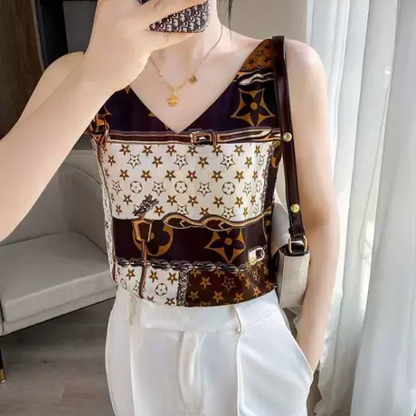 真丝吊带背心女内搭上衣白黑色夏西装醋酸打底衫仿桑蚕丝缎面V领图片