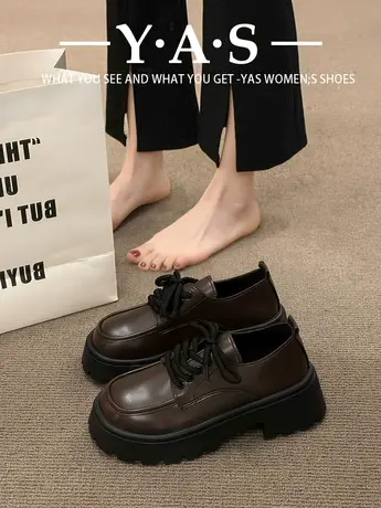 棕色jk小皮鞋女2024春新款系带乐福鞋英伦风女鞋厚底学院玛丽珍鞋商品大图