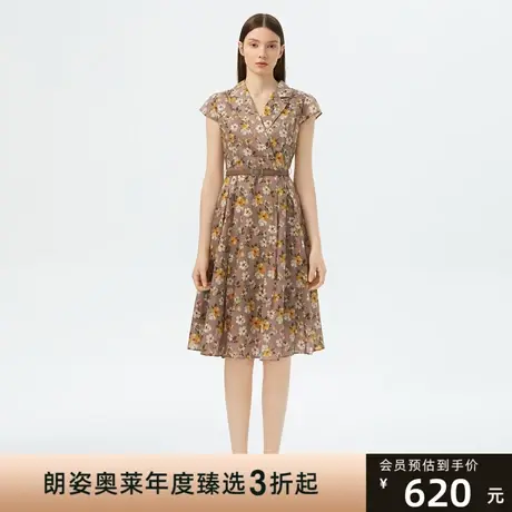 朗姿印花西装连衣裙夏季新款短袖翻领裙子女商场同款商品大图