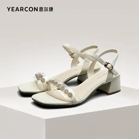 意尔康女鞋官方旗舰店凉鞋女款夏季一字带搭扣粗跟方头气质图片