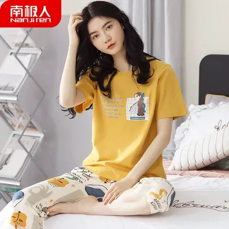 睡衣女夏天纯棉女款夏季2023年新款女士短袖七分裤套装插画家居服商品大图