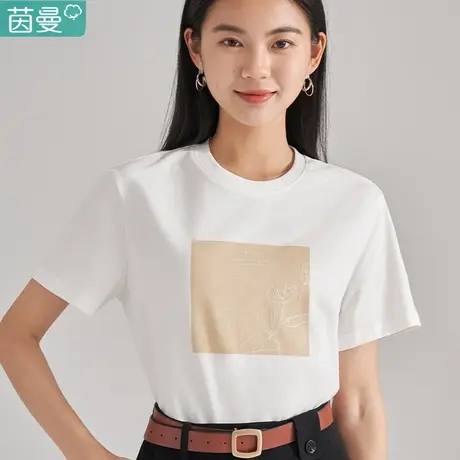 茵曼官方旗舰店简约圆领T恤女士2023夏季新款宽松纯棉通勤上衣图片