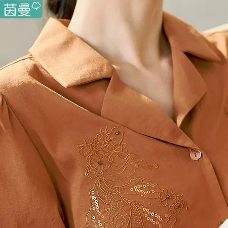 茵曼官方旗舰店衬衫女2023秋季新款通勤气质刺绣宽松衬衣长袖百搭商品大图