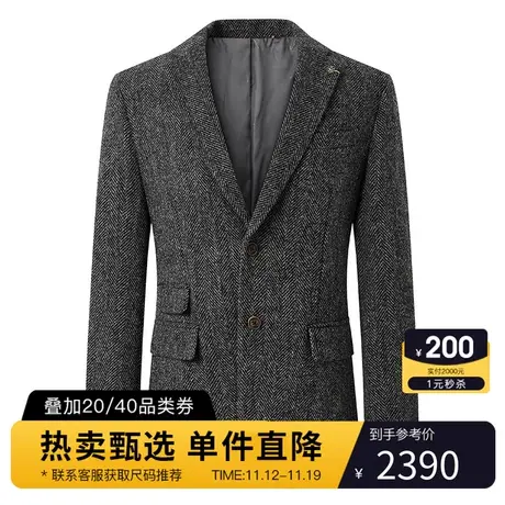 Hazzys哈吉斯冬季新款男士休闲西服韩版宽松西装羊毛保暖男装外套图片