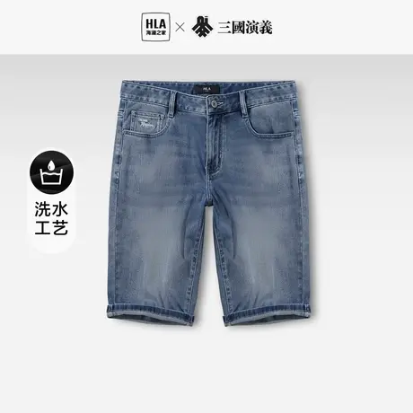HLA/海澜之家三国演义牛仔中裤23春夏新款直筒中腰酵素洗短裤男图片