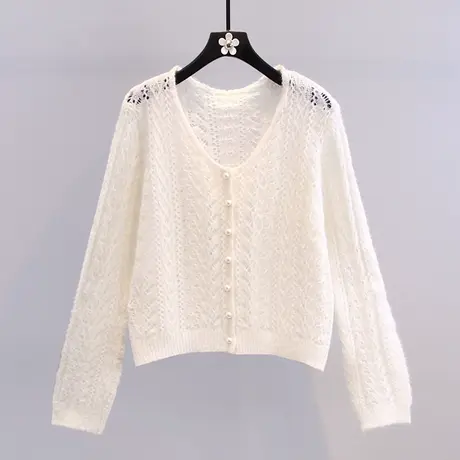 镂空长袖针织开衫女夏季2023新款韩版宽松外搭洋气短款空调衫外套图片