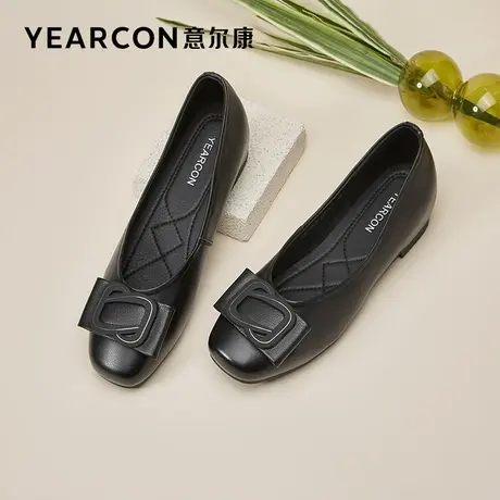意尔康女鞋2023春季新款真皮内增高单鞋女平底中跟皮鞋职业工作鞋商品大图