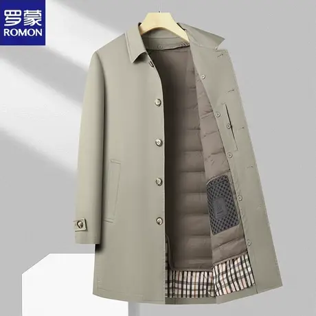 罗蒙【鹅绒内胆】中年男士风衣外套男翻领纯棉中长款加厚羽绒服图片