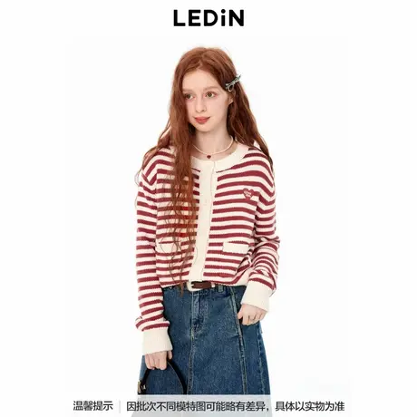 【商场同款】乐町圆领条纹线开衫2024秋季新款毛衣外套C1EDE3402商品大图