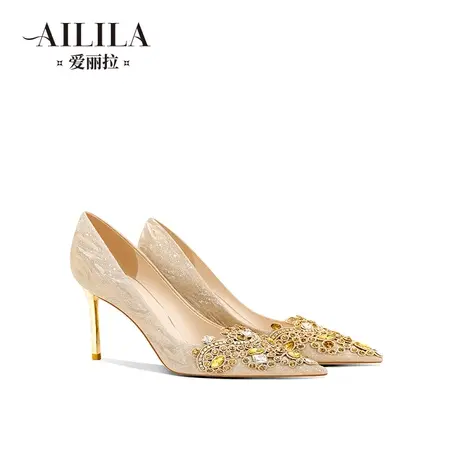 爱丽拉水晶法式结婚鞋女新娘禾秀主婚纱两穿高跟鞋2023新款高级感商品大图
