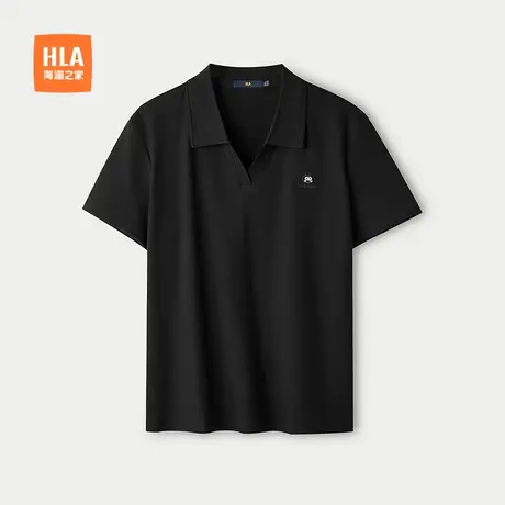 HLA/海澜之家休闲卡通刺绣POLO衫25春夏新黑色微弹V领透气短袖女商品大图