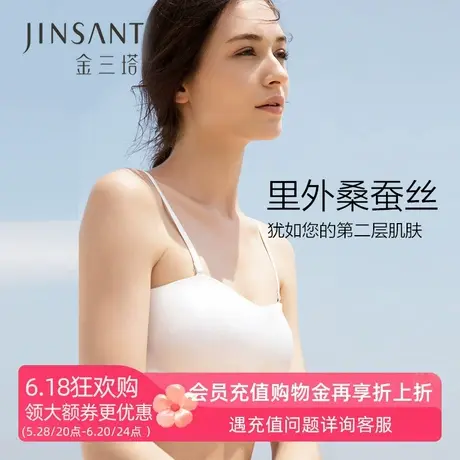 金三塔真丝内衣女抹胸聚拢无肩带打底内搭防走光隐形文胸可拆卸商品大图