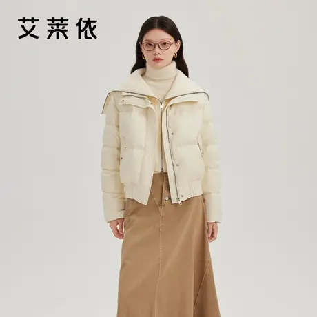 【慧姐专享】艾莱依翻领羽绒服女新款假两件针织拼接保暖鸭绒外套图片