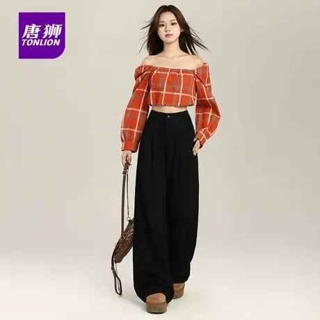 唐狮白色松弛感高腰复古直筒牛仔裤女夏季新款宽松显瘦阔腿裤子AX图片