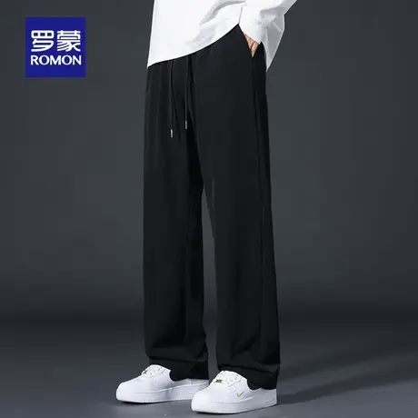 罗蒙男士时尚潮流休闲裤2025秋季新款百搭弹力直筒裤宽松抽绳长裤商品大图