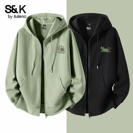 班尼路S&K系列印花开衫卫衣男款秋季抹茶绿重磅连帽外套百搭上衣A图片