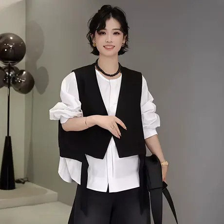 韩系设计感不规则马甲女2025早秋新款宽松显瘦小个子叠穿坎肩上衣商品大图