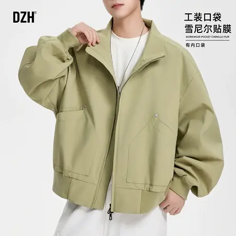 青少年秋季纯色雪尼尔外套男款2025新款户外休闲夹克立领防风上衣商品大图