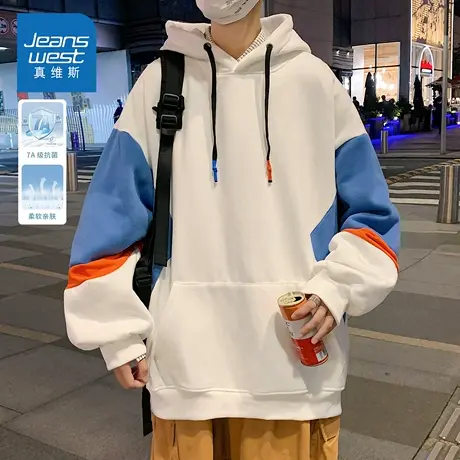 KZH真维斯外穿长袖卫衣男秋冬新款宽松时尚潮流痞帅休闲连帽上衣商品大图