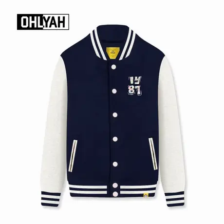 Ohlyah品牌时尚彩色1987印花情侣棒球服外套男女同款休闲纯棉夹克商品大图