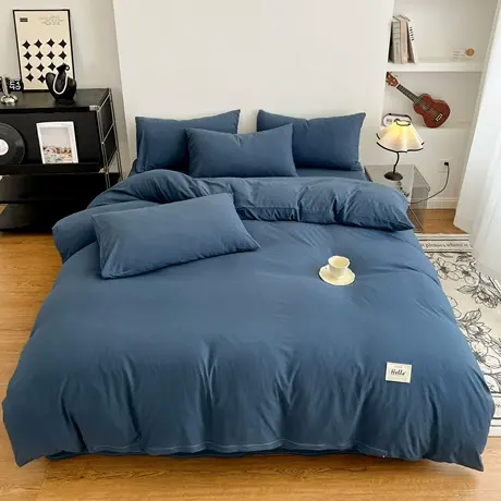 北极绒2025新款纯色双拼水洗亲柔棉四件套床单床笠款简约套件商品大图