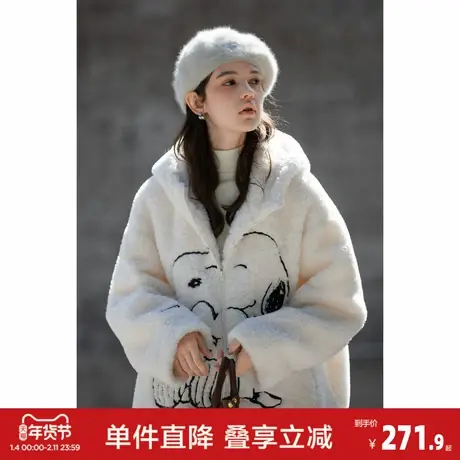 唐狮2026秋冬女羔毛拼接短款羔毛外套毛茸茸甜美宽松卡通可爱风图片