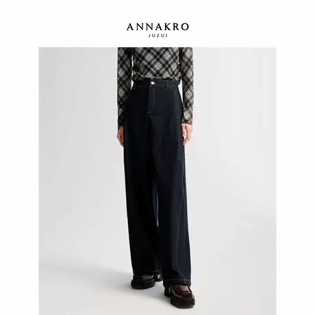 玖姿安娜蔻时尚简约侧边解构分割垂坠感阔腿裤长裤女2026春季新款商品大图