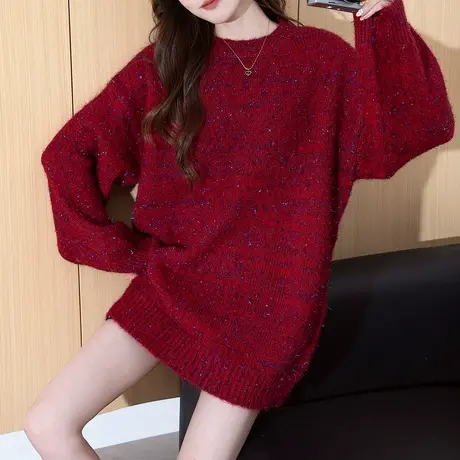 唐狮秋冬季毛衣女超好看氛围感红色毛衣设计圆领韩系套头TM商品大图