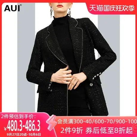 AUI职业气质名媛小香风呢子西装女冬2023新款黑色毛呢西服外套图片