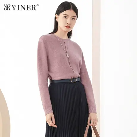 YINER音儿女装冬季新款纯色圆领长袖毛针织衫商品大图