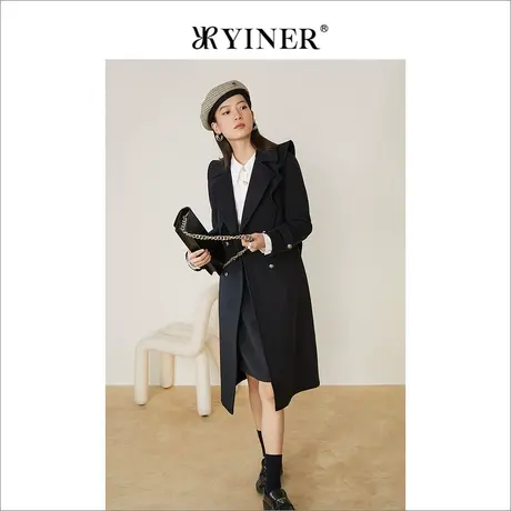 YINER音儿商场同款女装2021冬季新款荷叶边西装领纯羊毛呢外套商品大图