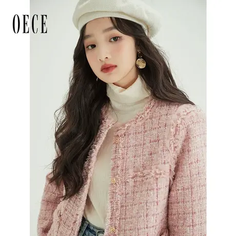 Oece高级感小香风毛呢外套2022冬季新款女装气质羽绒服女小个子商品大图