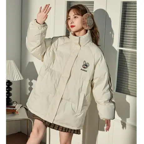 唐狮立领棉服女冬季加厚百搭甜美休闲短款棉衣外套潮酷商品大图