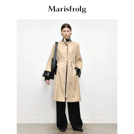 【商场同款】玛丝菲尔秋季新款设计感撞色编织长款风衣外套商品大图