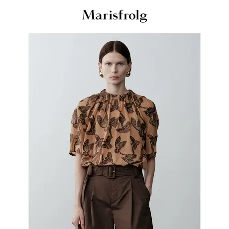 【6A级桑蚕丝】玛丝菲尔2023年秋季新款真丝双色立体提花衬衫上衣商品大图