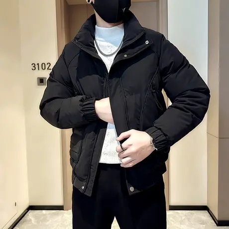 立领棉服男冬季百搭纯色简约高级轻熟风休闲短款保暖加厚棉衣外套图片