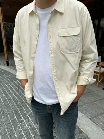 DAEVU春秋款杏色韩版潮胖子大号加肥加大码男士长袖休闲衬衫衬衣商品大图