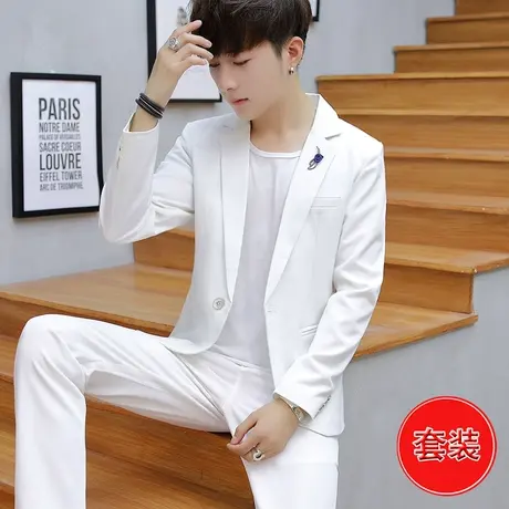 发型师韩版时尚西服套装男士修身型纯色小西装潮流帅气夜场两件套商品大图