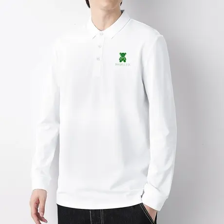 珠地棉polo衫翻领长袖t恤男装保罗潮流小熊带领打底衫白色秋衣服图片