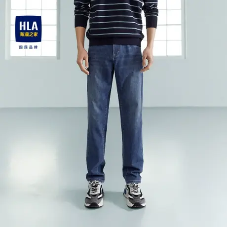 HLA/海澜之家2023热卖舒适直筒牛仔裤猫须棉弹中腰裤子男图片