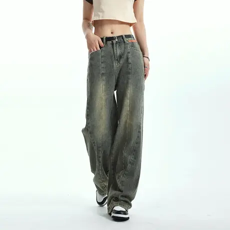 YEP宽松牛仔裤女春秋薄款2024年新款美式高街阔腿裤ins潮牌拖地裤商品大图