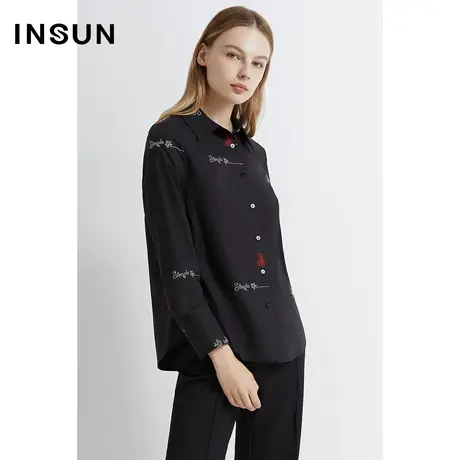 INSUN恩裳线上专选春季棉质立体绣花正肩衬衫图片