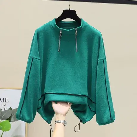 秋季新款文艺高领拉链卫衣女欧货百搭休闲上衣套头减龄宽松外套商品大图