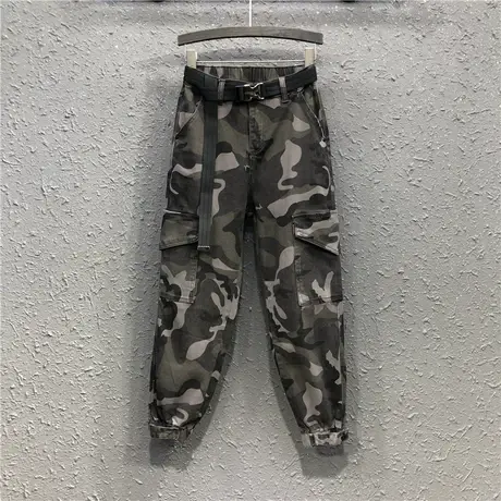 欧洲站春秋新款个性时尚迷彩牛仔工装束脚裤宽松显瘦休闲哈伦裤女商品大图