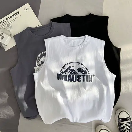 背心女夏外穿潮学生篮球运动坎肩2022年新款砍袖港风宽松无袖t恤商品大图