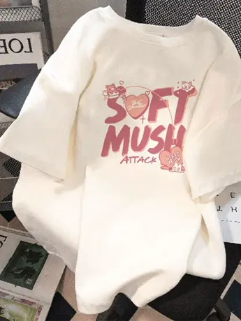 仿棉短袖正肩t恤女装2023新款夏季小众设计感胖mm遮肚藏肉上衣服图片